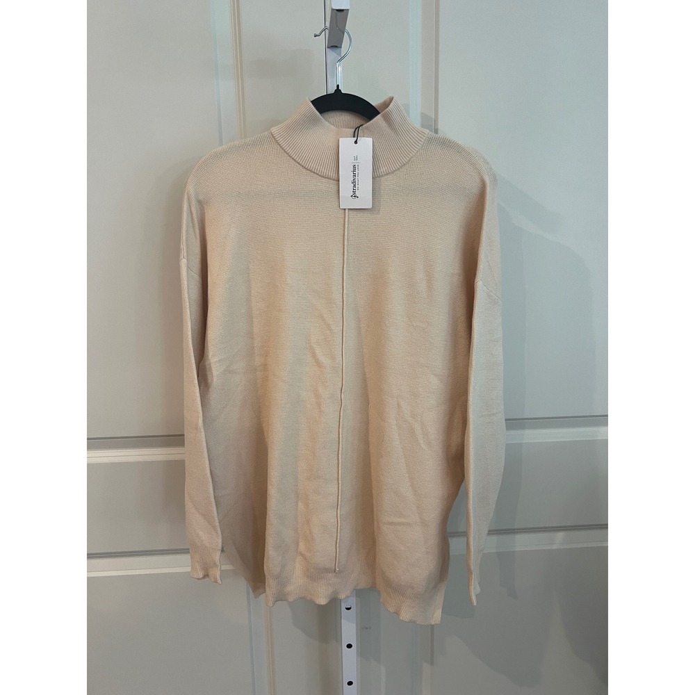 NWT Stradivarius Womens Mock Neck Center Seam Knit Sweater Cream Beige Small